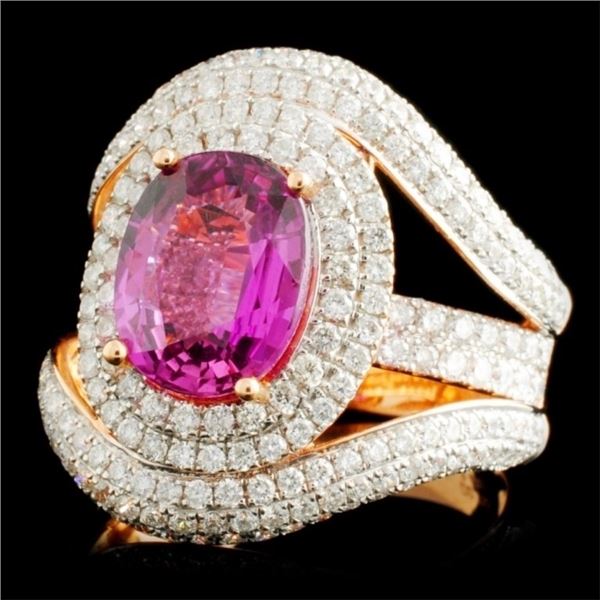 18K Gold Sapphire 3.47ct & Diam Ring 2.11ctw