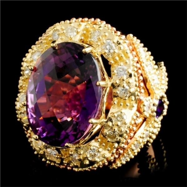 14K Gold Amethyst & Diamond Ring