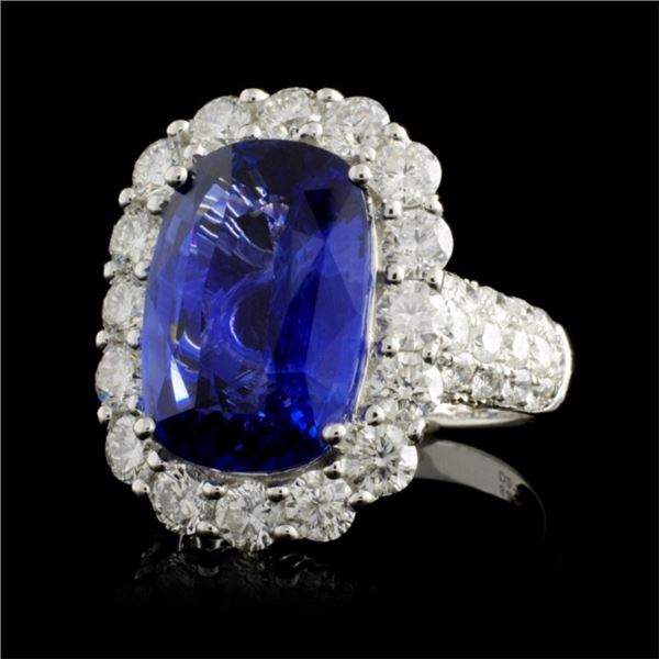 18K White Gold Sapphire 8.52ct & 2.70ctw Diam Ring