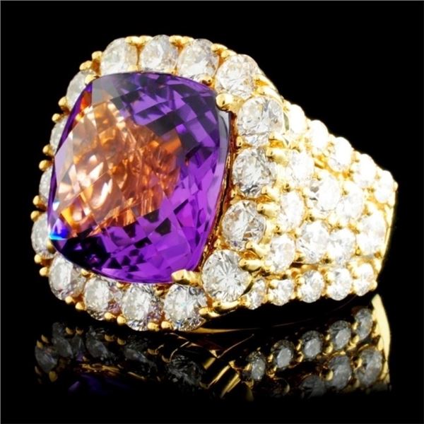 12ct Amethyst & 4.89ctw Diamond Ring in 18K Gold