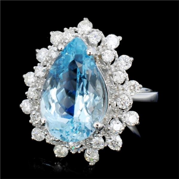 7.00ct Aquamarine & 1.20ctw Diam Ring in 14K Gold