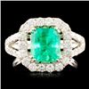 Image 2 : 2.14ct Emerald & 1.25ctw Diamond Ring in 18K Gold