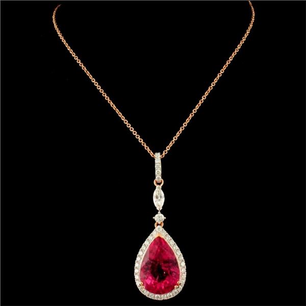 18K Gold Rubellite Pendant 10.22ct & 1.20ctw Diam