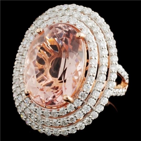 14K Gold Ring with 9.77ct Morganite and 1.79ct Diam