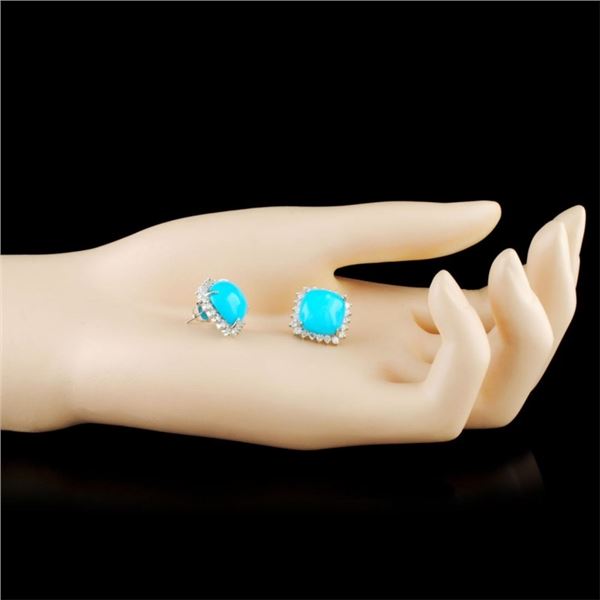 12.28ct Turquoise & 1.22ctw Diam Earrings 14K Gold