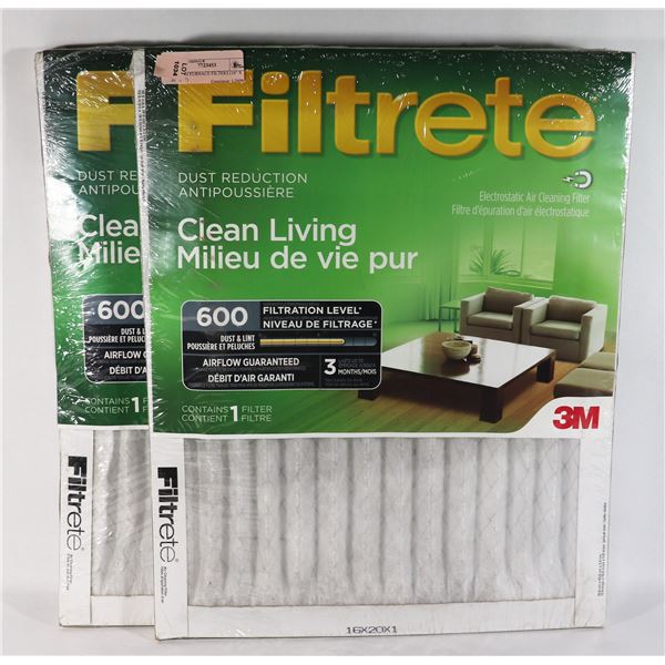 TWO 3M FURNACE FILTERS (16" X 20" X 1")