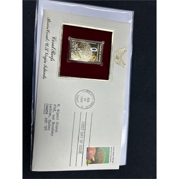 Coral Reefs Brain Coral, US Virgin Islands Gold Stamp Replica Fist Day Cover