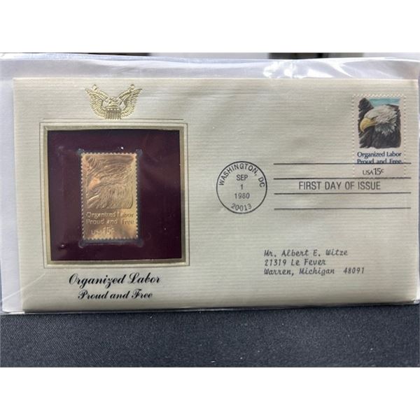 1980 Proud and Free American Eagle 22kt Gold Stamp Replica Organized Labor