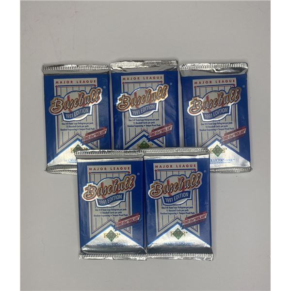 1991 Upper Deck Baseball Wax Packs, (5) Unopened Packs