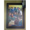 Image 1 : Wood-Framed Giclee Canvas Artwork: Restaurant Server and Patrons 30" x 42"