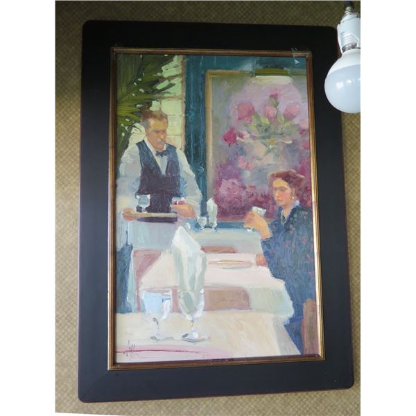 Wood-Framed Giclee Canvas Artwork, Restaurant Server 30" x 42"