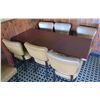 Image 1 : Wooden Rectangular Table on Metal Pedestal Base 66"x30"x30"H w/ 6 Chairs 18"x18"x33"H
