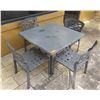 Image 1 : Square Table on Metal Pedestal Base w/ 4 Chairs (outdoors - tops damaged/stained)