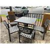 Image 1 : Square Table on Metal Pedestal Base w/ 4 Chairs (outdoors - tops damaged/stained)