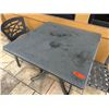 Image 2 : Square Table on Metal Pedestal Base w/ 2 Chairs (outdoors - tops damaged/stained)