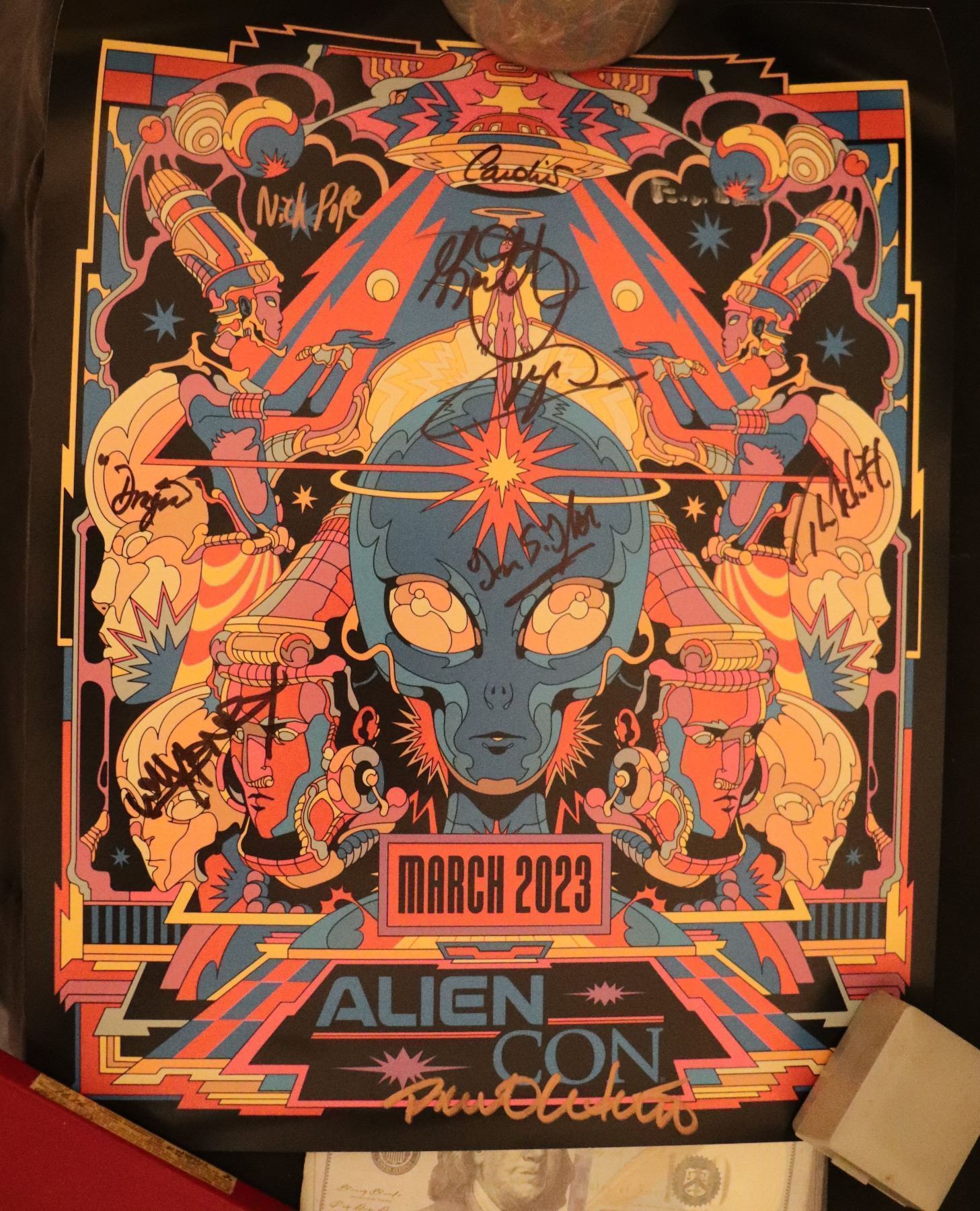 ANCIENT ALIENS CAST SIGNED POSTER & PIN