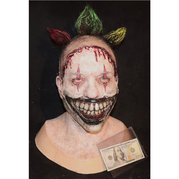 AMERICAN HORROR STORY FREAK SHOW TWISTY THE CLOWN COMPLETE HEAD WITH MASK AND SKULL CAP SCREEN USED