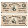 Image 1 : (2) 1864 Confederate $50 Civil War Currency Notes