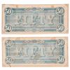 Image 2 : (2) 1864 Confederate $50 Civil War Currency Notes