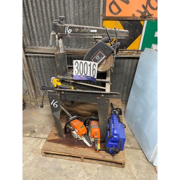 RADIAL ARM SAW, CHAIN SAWS & BATTERY CHARGER