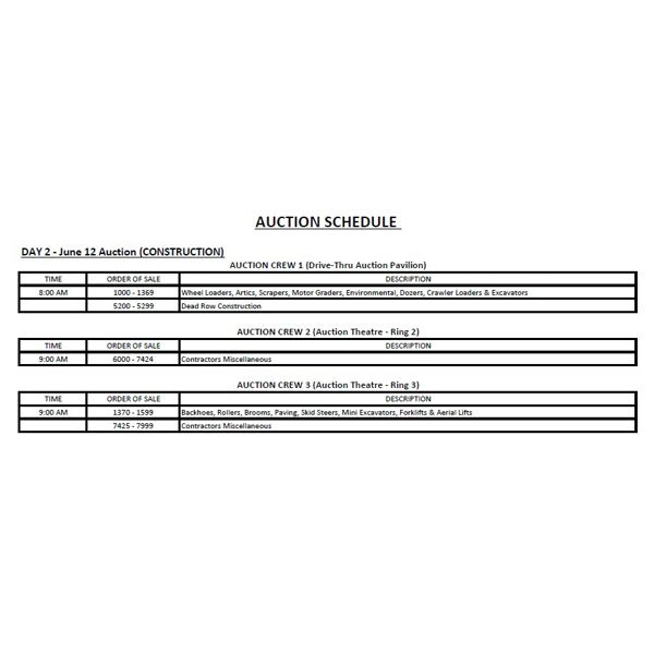 AUCTION SCHEDULE - JUNE / 12 / 2024 - PLEASE NOTE: MULTIPLE AUCTION RINGS SELLING ALL DAY