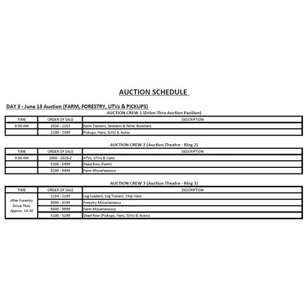 AUCTION SCHEDULE - JUNE / 13 / 2024 - PLEASE NOTE: MULTIPLE AUCTION RINGS SELLING ALL DAY