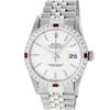 Image 2 : Rolex Mens Stainless Steel Silver Index Ruby and Diamond Datejust Wristwatch