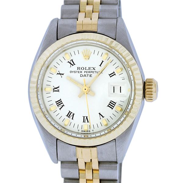 Rolex Ladies Two Tone White Index Fluted Bezel Datejust Wristwatch