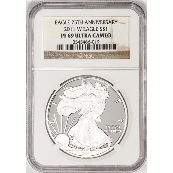 2011-W $1 Proof American Silver Eagle Coin NGC PF69 Ultra Cameo 25th Anniversary