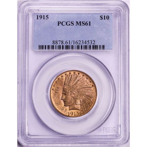 1915 $10 Indian Head Eagle Gold Coin PCGS MS61