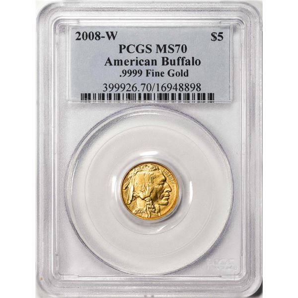 2008-W $5 Burnished American Buffalo Gold Coin PCGS MS70