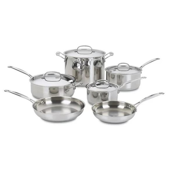 NEW CUISINART 10PC CHEFS CLASSIC POT AND PAN SET