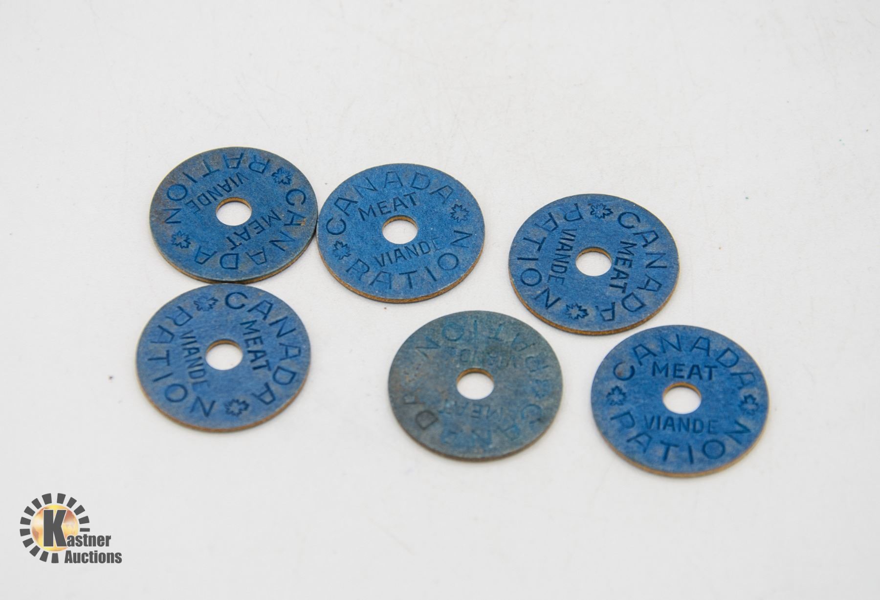 LOT OF 6 WWII CANADA MEAT RATION TOKENS