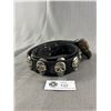 Image 2 : Vintage Black Leather Men's Skull 38" Belt w/Crown Royal Belt Buckle