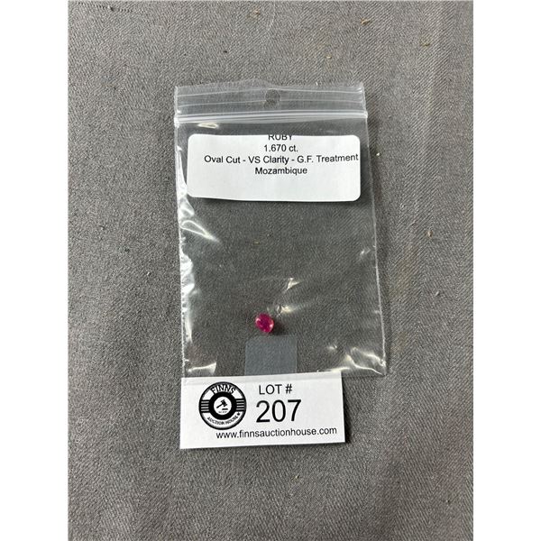 Ruby. 1.670ct. Oval Cut - VS Clarity - G.F. Treatment. Mozambique