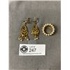 Image 1 : Gold Tone Screw On Earrings w/Pearls & Gold Tone Pearl Brooch