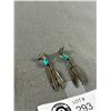 Image 2 : A Pair of Antique Sterling Silver Navajo Native Feather Earrings w/ Turqouise