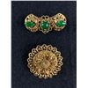 Image 1 : 2 Vintage Filligree Brooches. 1 with 3 Green Stones. Might Be Austrian, But Not Marked