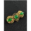 Image 2 : 2 Vintage Filligree Brooches. 1 with 3 Green Stones. Might Be Austrian, But Not Marked