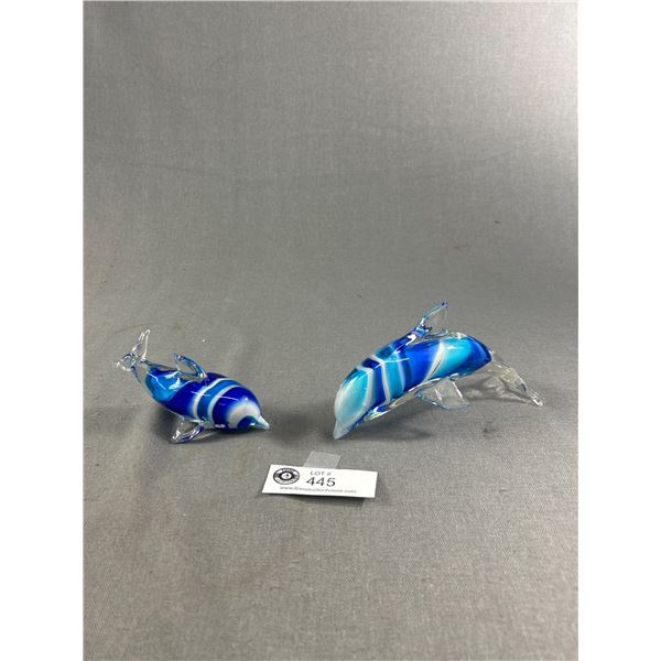 Lot of 2 Vintage Art Glass Dolphine Figurines