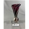 Image 2 : Vintage Hand Blown Art Glass Amethsyt Swirl Ruffle Edge 7" Tall Vase