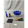 Image 1 : Nice Collectible Lot of Home Décor. Cobalt Blue Bowl, Bottles, and Wallets. Etc