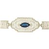 Image 2 : Antique Edwardian 10k White Gold Filigree Link Bracelet w/ Marquise Sim Sapphire