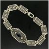 Image 8 : Antique Edwardian 10k White Gold Filigree Link Bracelet w/ Marquise Sim Sapphire