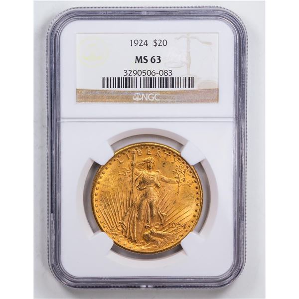 1924 $20 Double Eagle Gold Coin NGC MS63