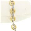 Image 5 : NEW 7" 14K Yellow Gold Buckle & Pave Round Diamond White Gold Bar Link Bracelet