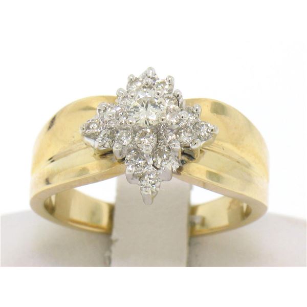 14k Yellow Gold 0.50 ctw Terraced Round Brilliant Diamond Cluster Cocktail Ring