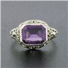 Image 2 : Antique Art Deco 10K Gold Bezel Amethyst Solitaire w/ Open Filigree Petite Ring