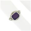 Image 3 : Antique Art Deco 10K Gold Bezel Amethyst Solitaire w/ Open Filigree Petite Ring