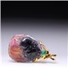 Image 2 : Chinese Carved Bicolor Tourmaline Pendant with 18k Yellow Gold & Emerald Mount